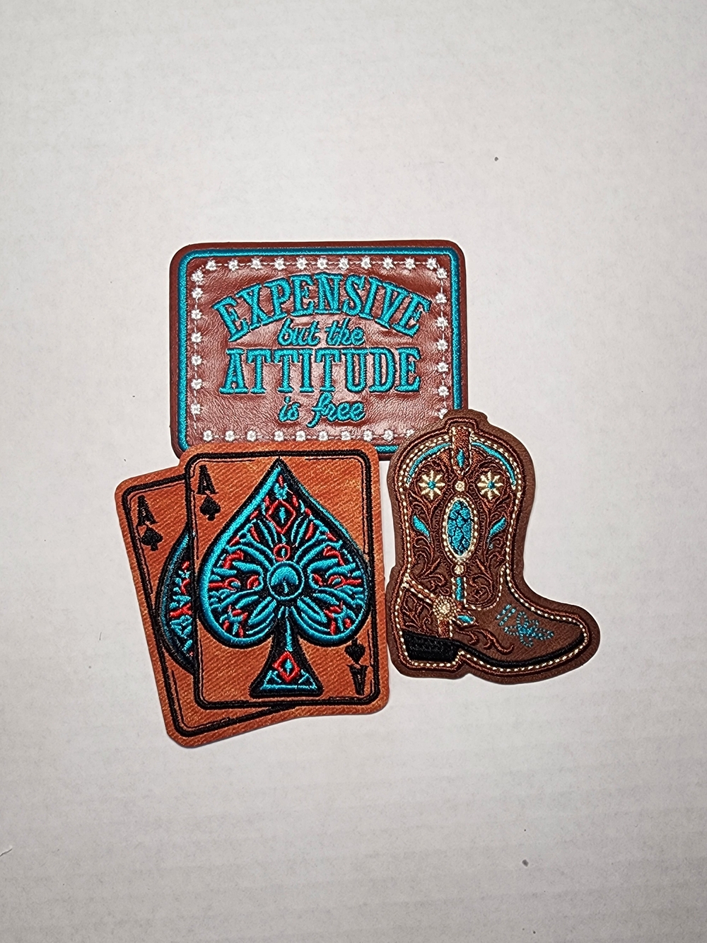Turquoise Western Patch Set - 'Expensive but the Attitude is Free'